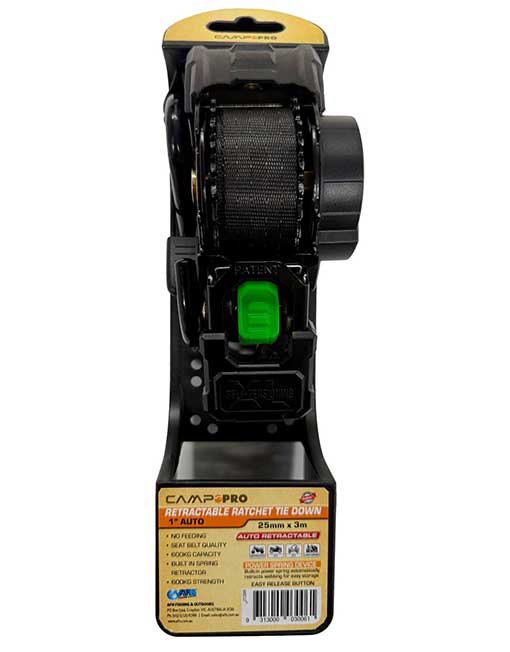 RETRACTABLE RATCHET TIE DOWN CAMP PRO 1" AUTO